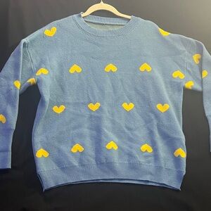 Blue and Yellow Heart Pattern Sweater